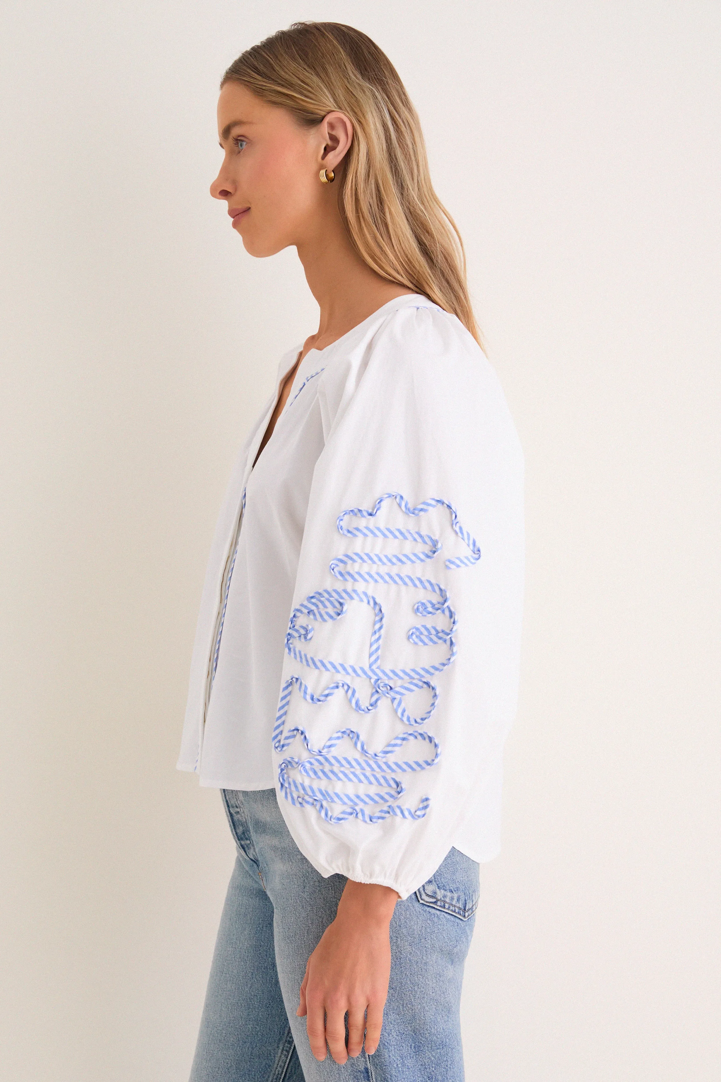 White & Blue Stripe Stella Blouse sold by Tuckernuck product image thumbnail 4