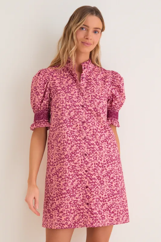 Pink & Maroon Ditsy Floral Lou Lou Mini Dress made by Hyacinth House