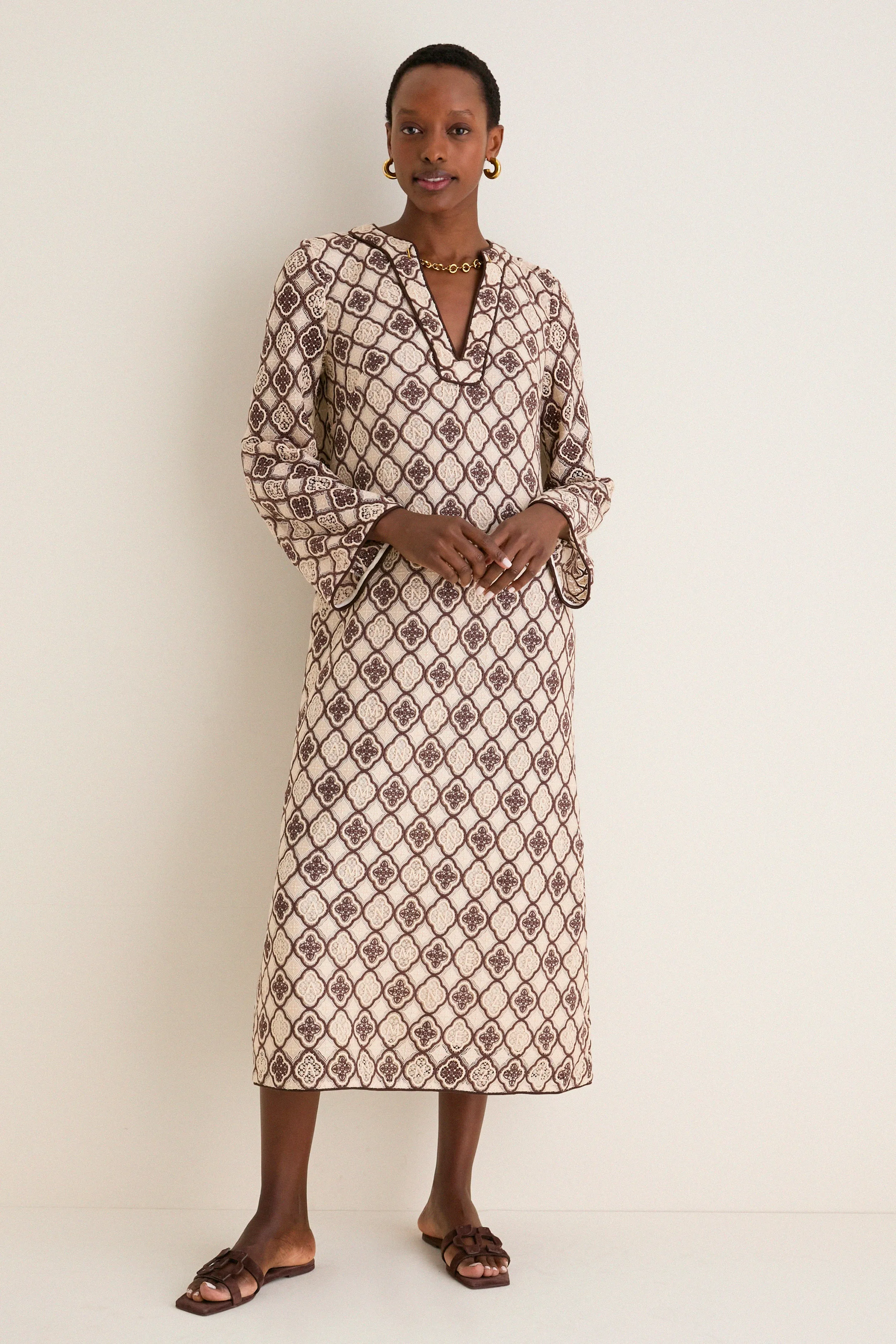 Chocolate Cream Luna Guipure Midi Dress sold by Tuckernuck