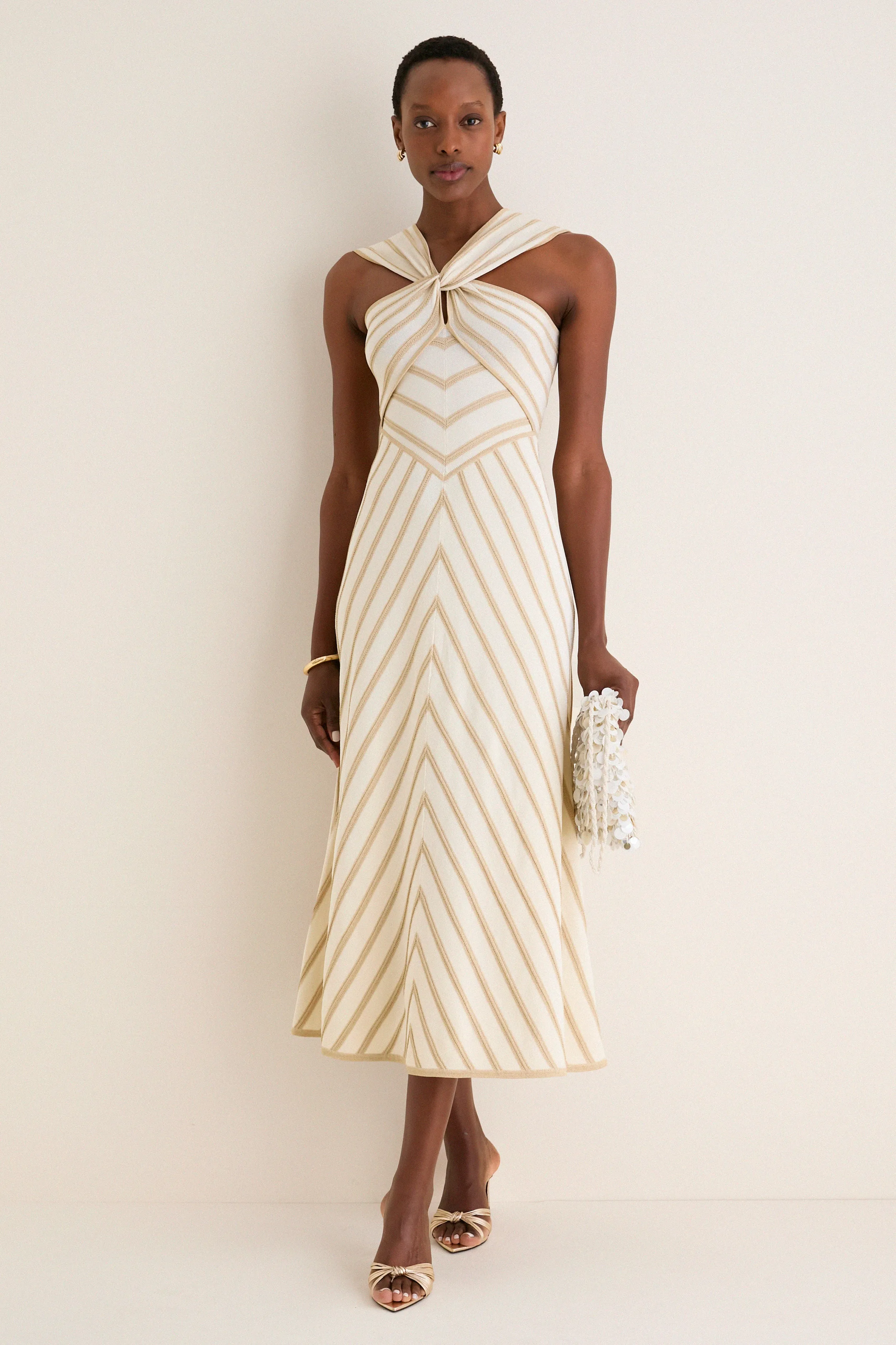 Cream and Gold Luna Metallic Halter Dress sold by Tuckernuck product image thumbnail 2