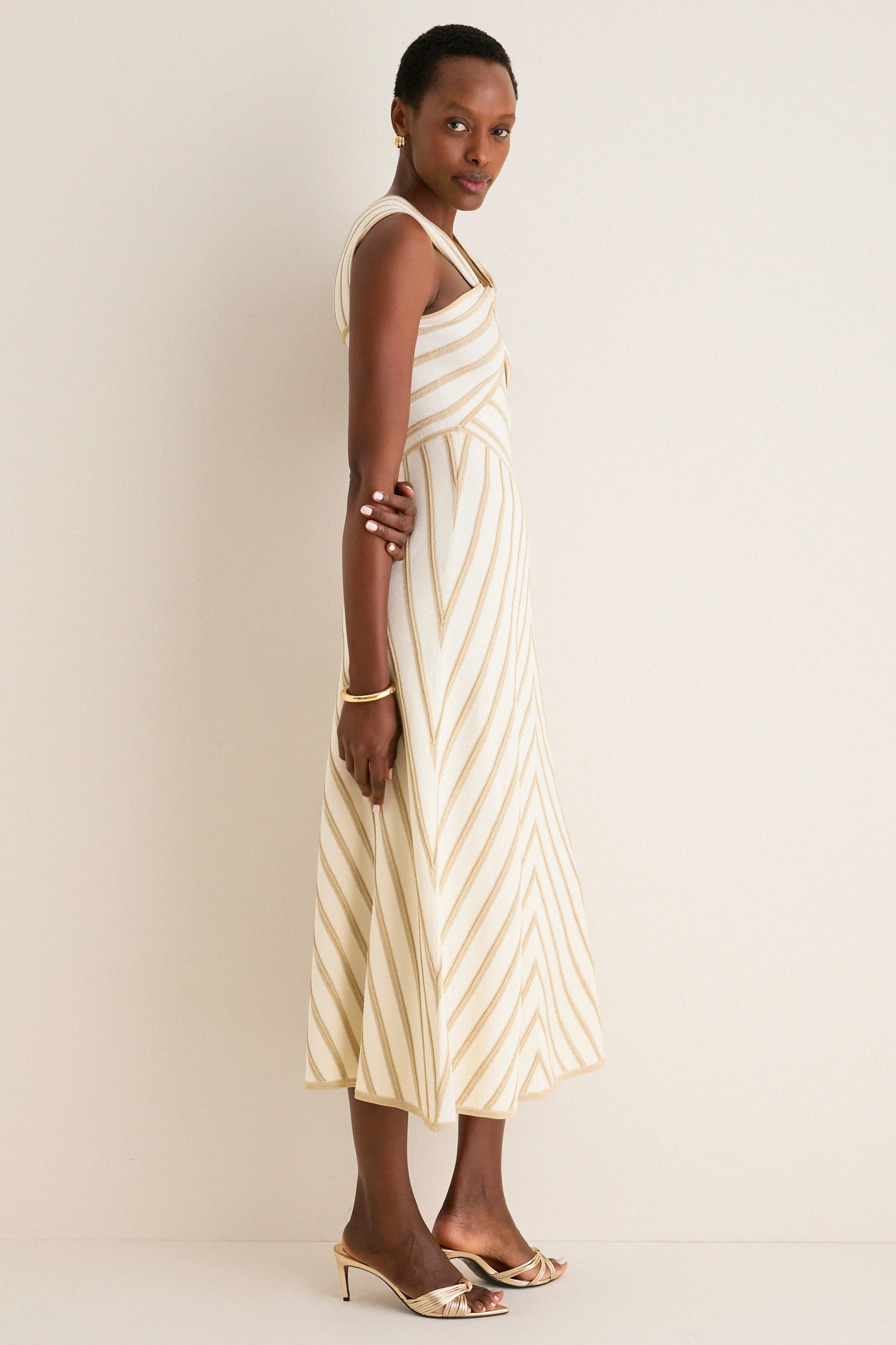 Cream and Gold Luna Metallic Halter Dress sold by Tuckernuck product image thumbnail 3