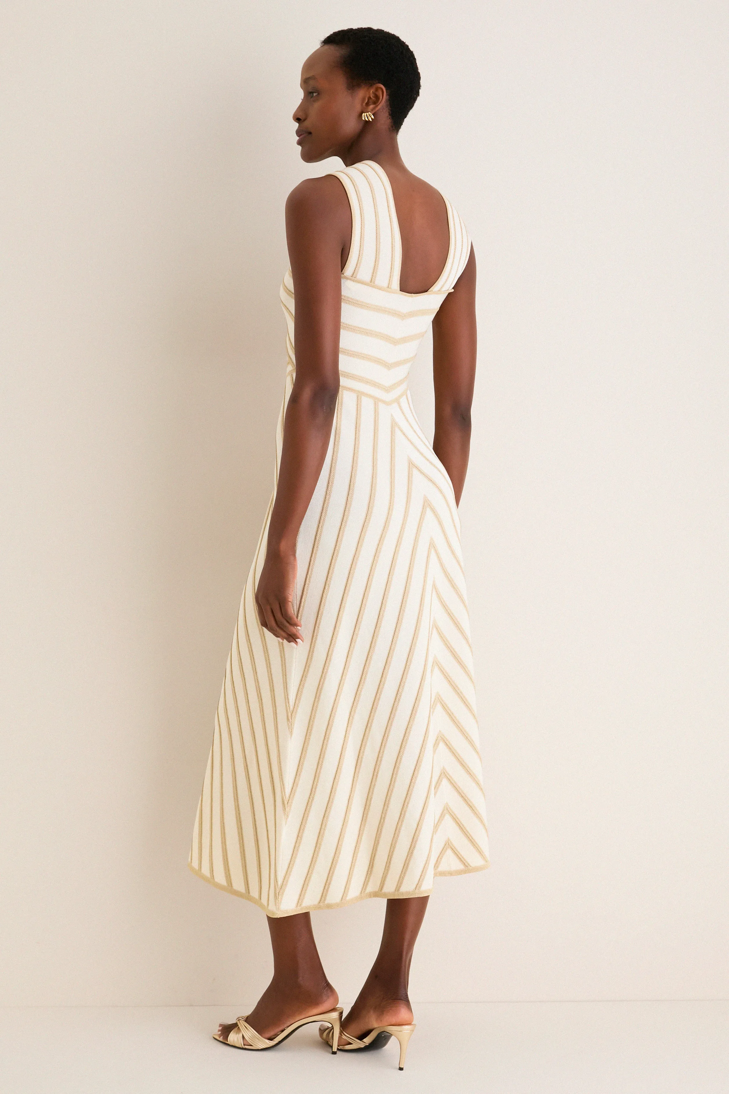 Cream and Gold Luna Metallic Halter Dress sold by Tuckernuck product image thumbnail 4