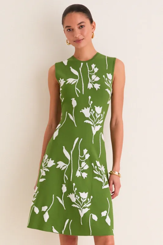 Cactus and Cream Jacquard Mini Dress made by Lela Rose