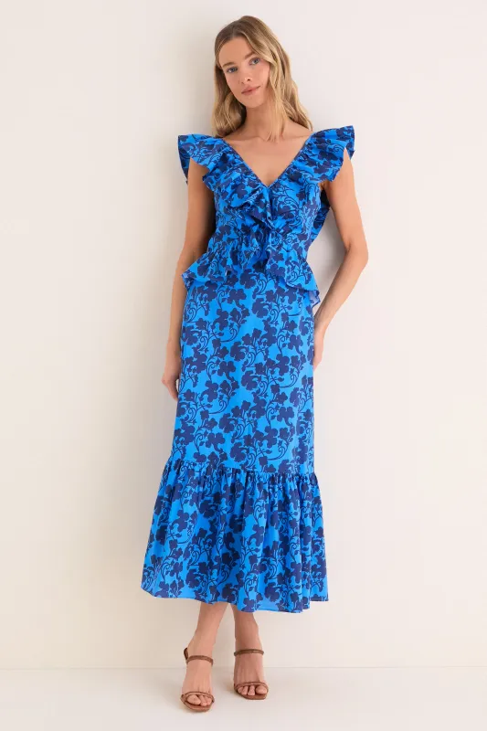 Navy & Cornflower Blue Vines Amelia Maxi Dress made by Hyacinth House