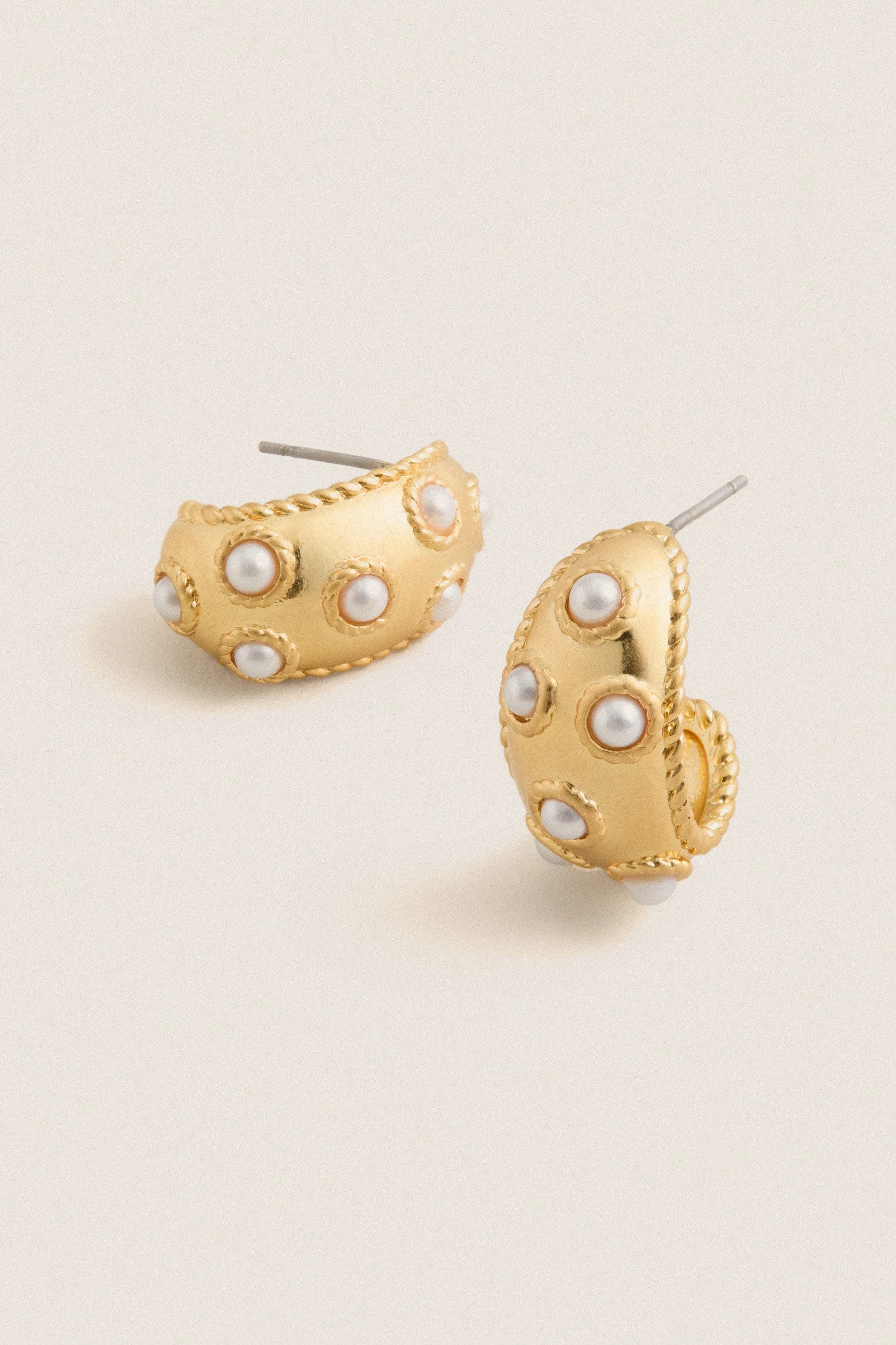 Gold and Pearl Blanche Hoop Earrings sold by Tuckernuck product image thumbnail 4