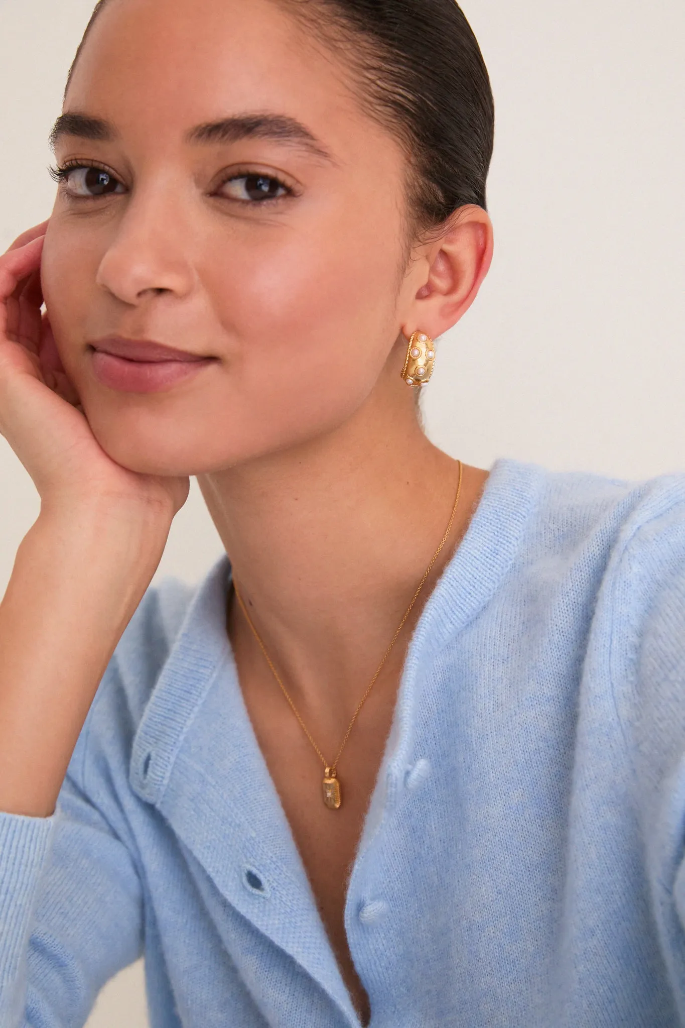 Gold and Pearl Blanche Hoop Earrings sold by Tuckernuck product image thumbnail 2