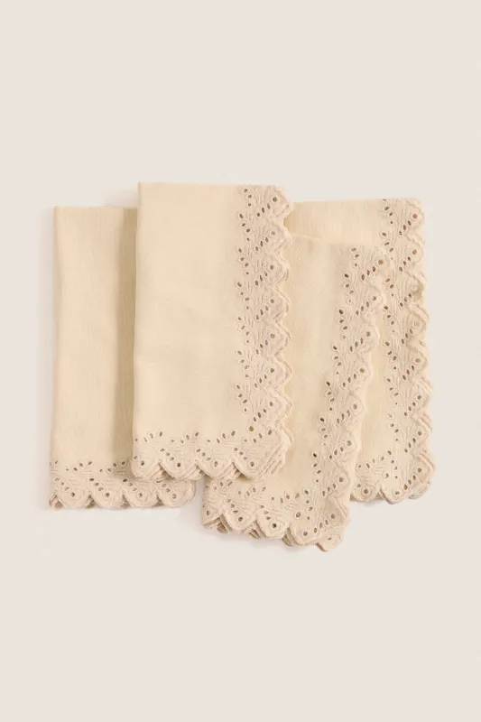 Khaki Eyelet Embroidered Napkins Set of 4 made by Tuckernuck