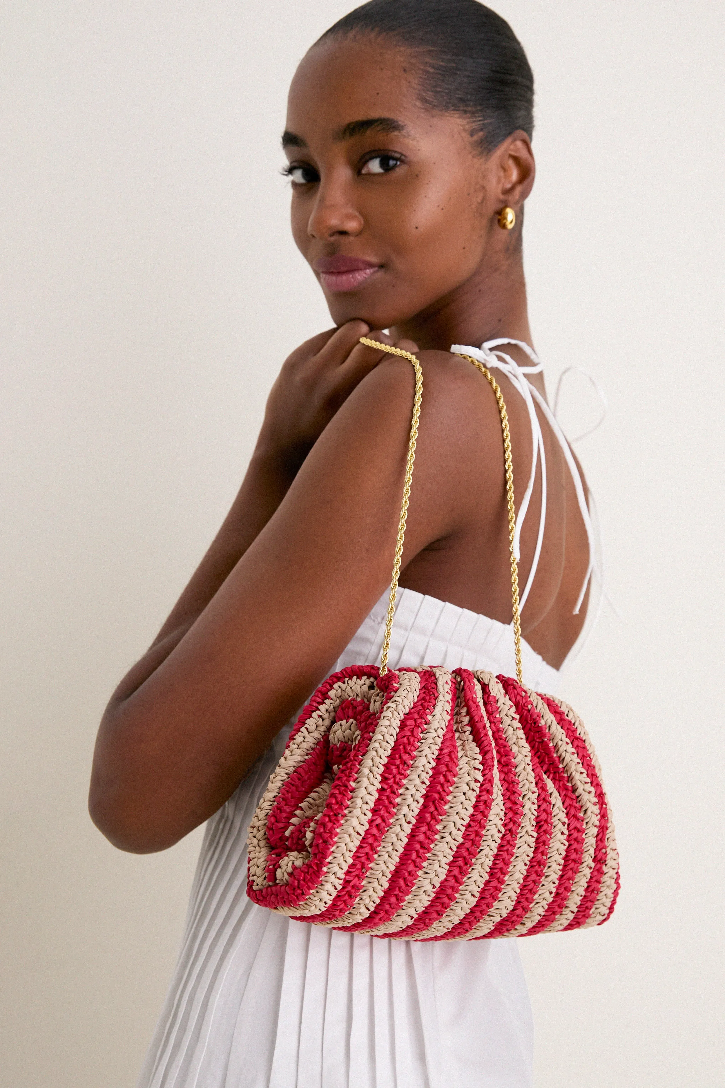 Red and Natural Crochet Striped Bailey Clutch sold by Tuckernuck product image thumbnail 4