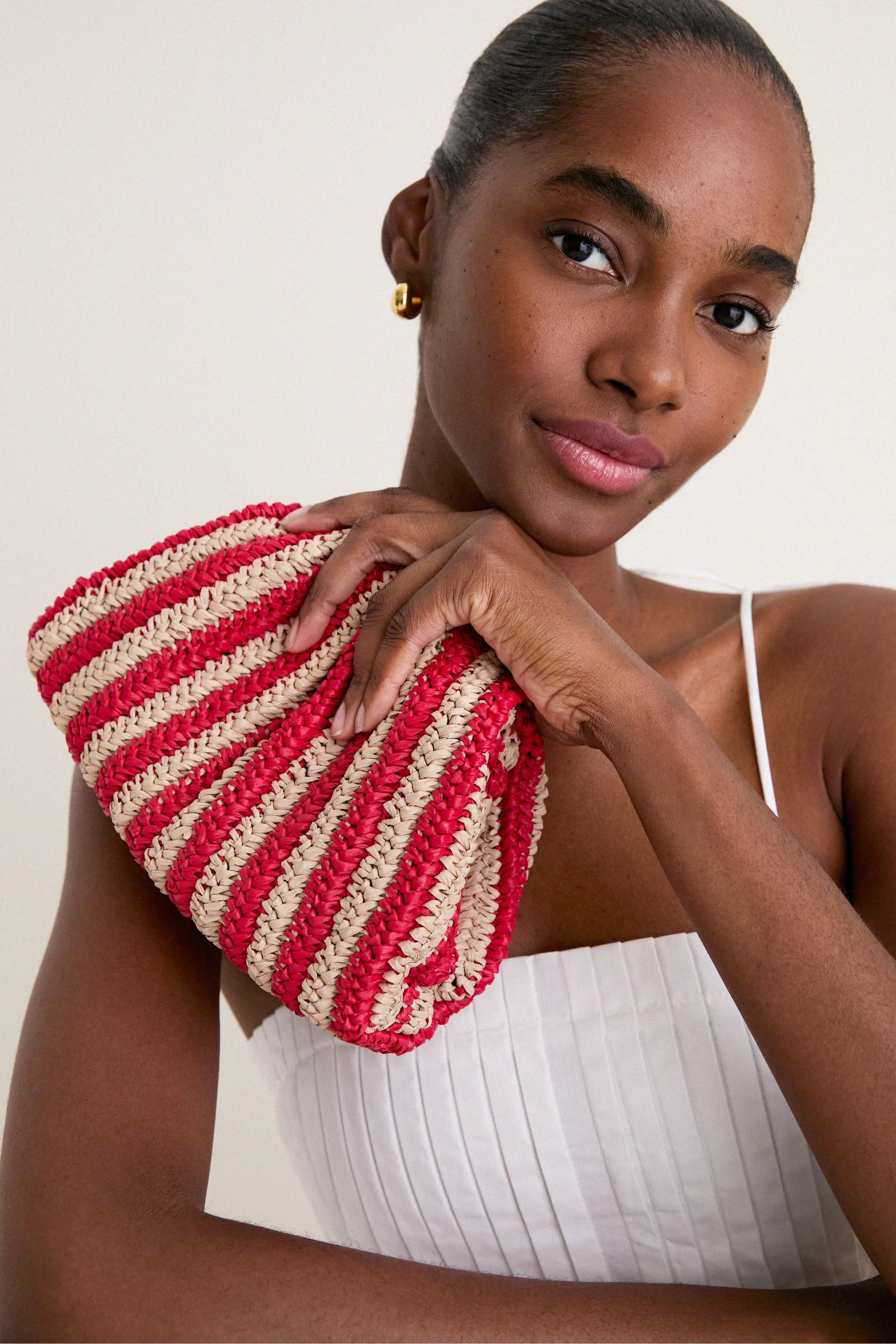 Red and Natural Crochet Striped Bailey Clutch sold by Tuckernuck product image thumbnail 2