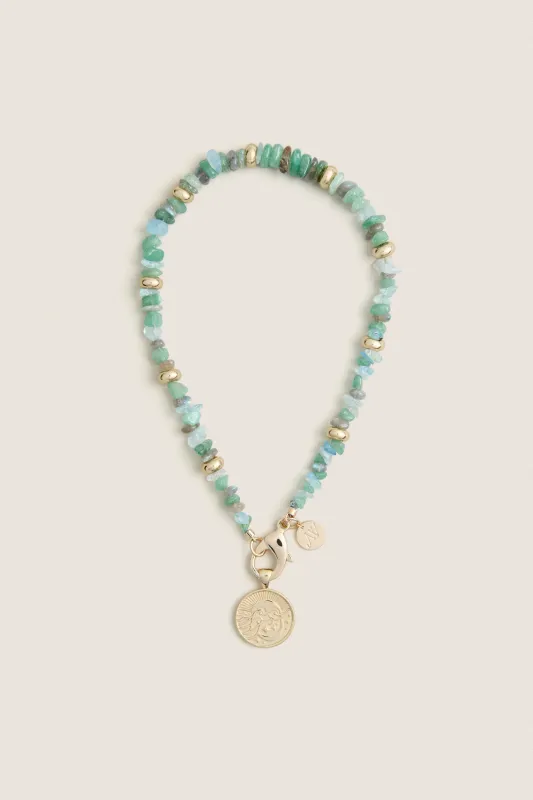 Wanderlust Celestial Small Coin on Strong Seaglass Beaded Necklace sold by Tuckernuck