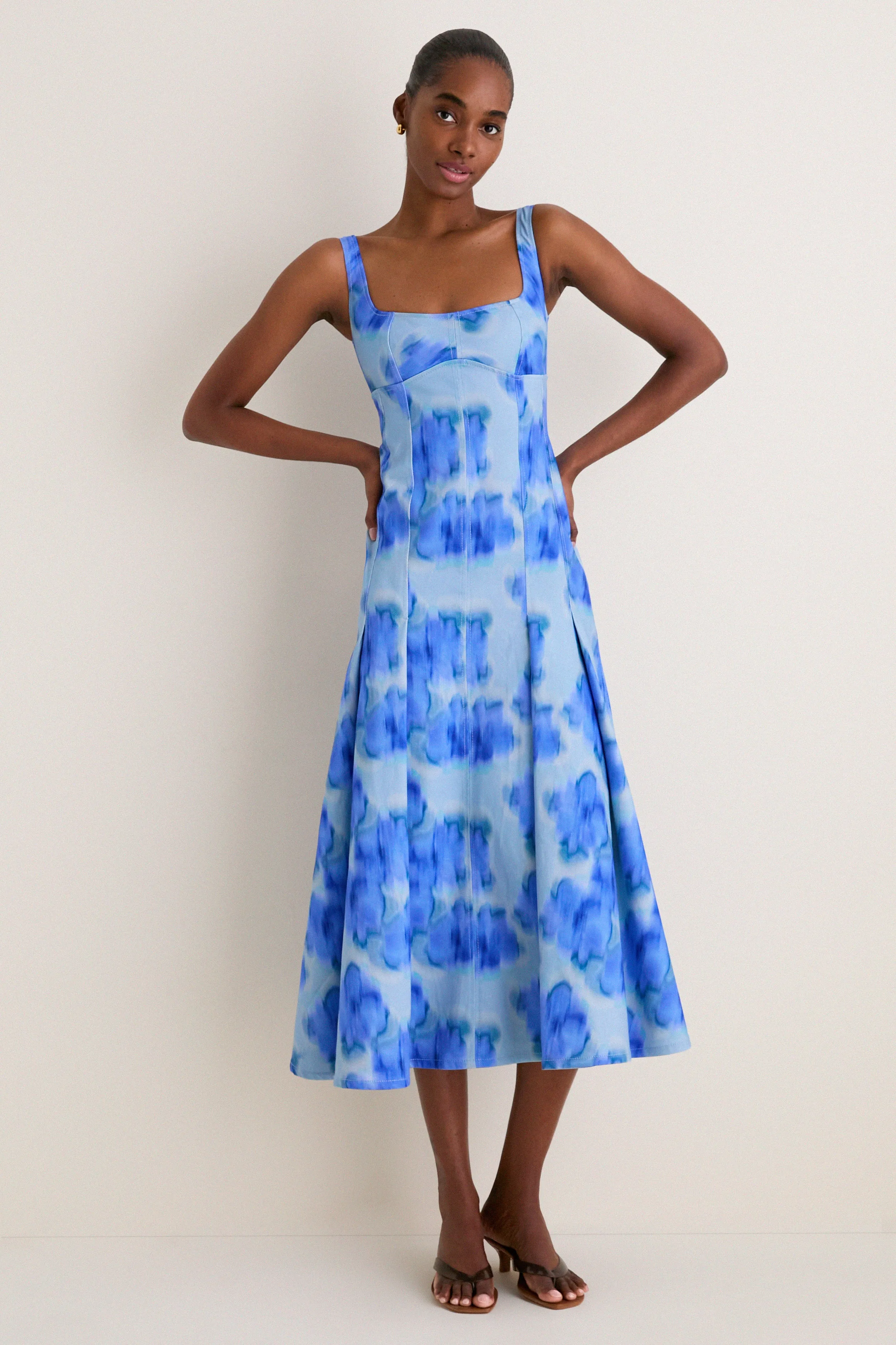 Floralis Blue Charlie Pleat Midi Dress sold by Tuckernuck