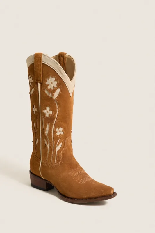 THE GREAT. x Stetson Tan Floral Suede Cowboy Boot made by THE GREAT.