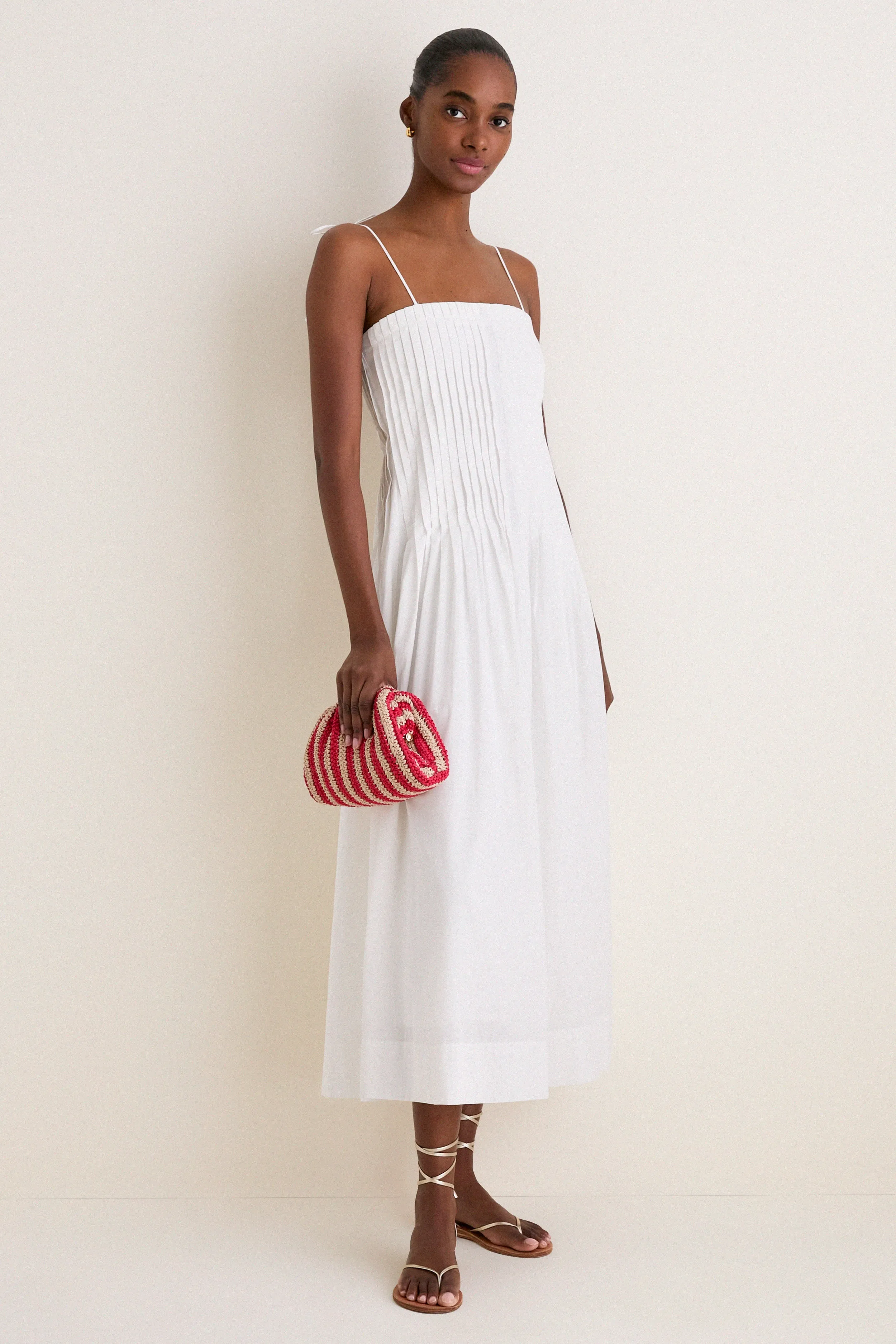 Off White Pleated Front Detail Midi Dress sold by Tuckernuck product image thumbnail 3