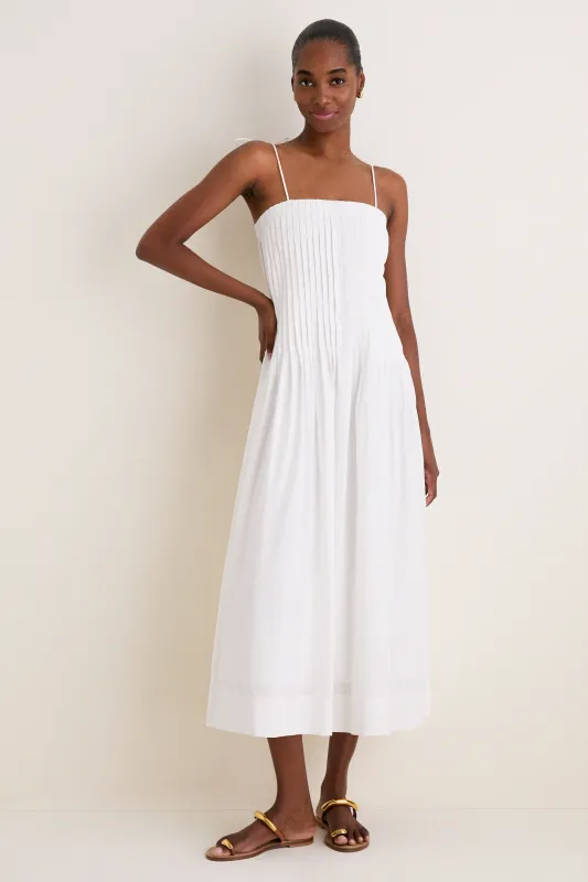 Off White Pleated Front Detail Midi Dress made by Moon River