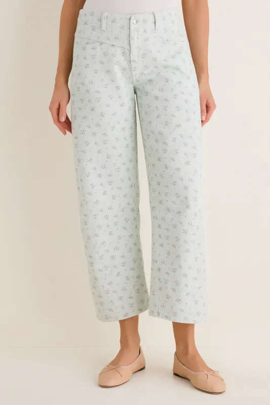 Minty Floral Mid Rise Selena Crop Jean made by Le Jean