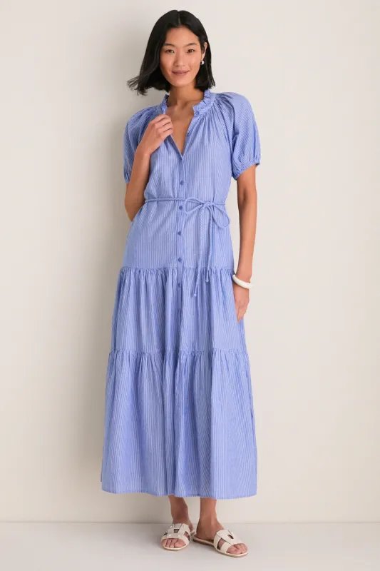 Microstripe Blue and Cream Mazza Maxi made by Apiece Apart