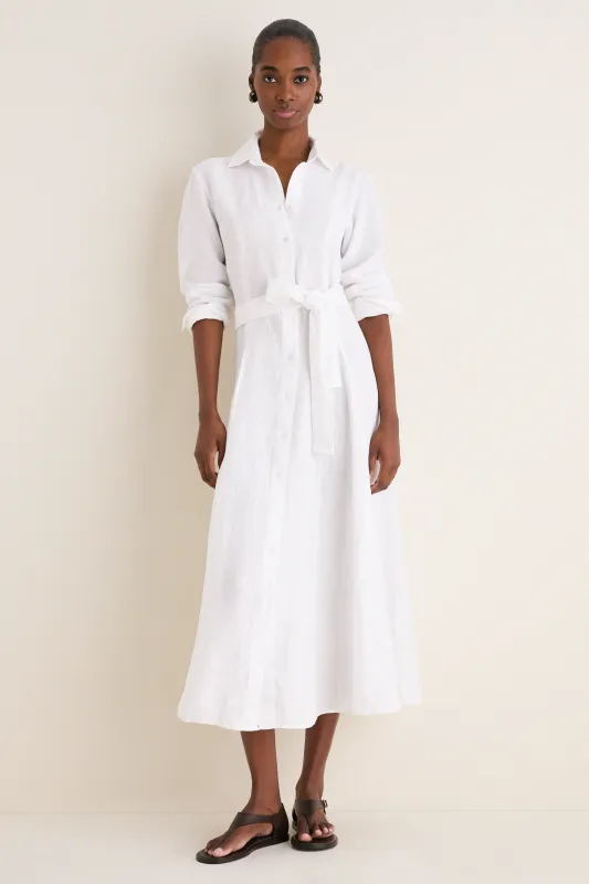 White Linen Woven Collared Long Sleeve Dress made by Polo by Ralph Lauren