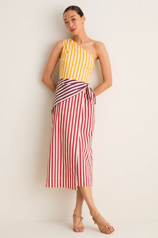 Red Stripe Belem Poplin Midi Dress made by Simon Miller
