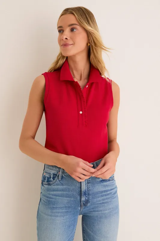 Americana Red Pique Sleeveless Ruffle Margaret Polo made by Tuckernuck