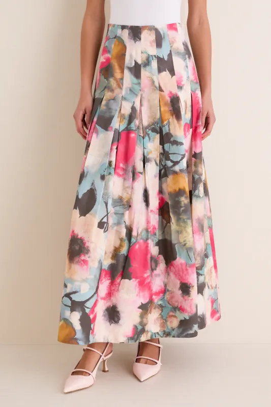 Mist Multi Floral Printed Cotton Full Skirt made by Lela Rose