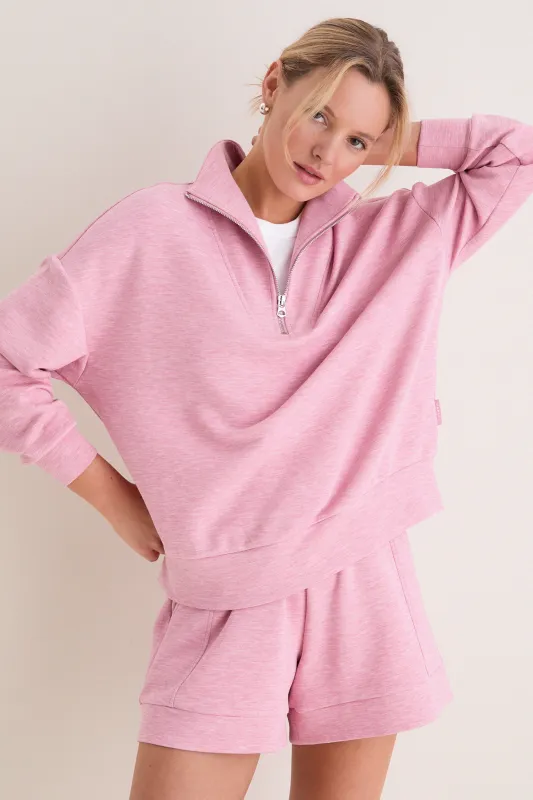 Rose Marl Hawley Half Zip Sweat made by Varley