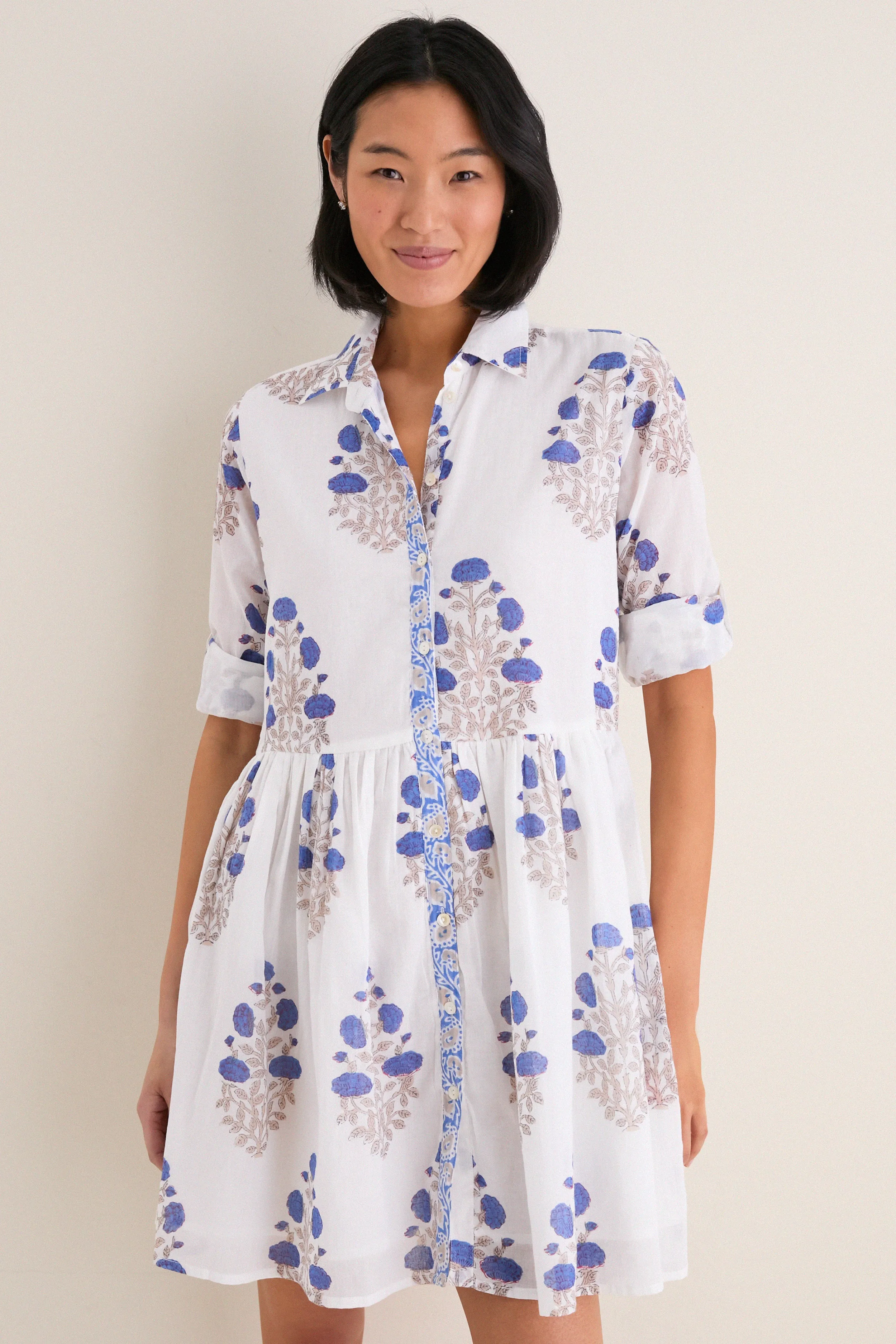 Laguna Blue Long Sleeve Mini Shirt Dress sold by Tuckernuck