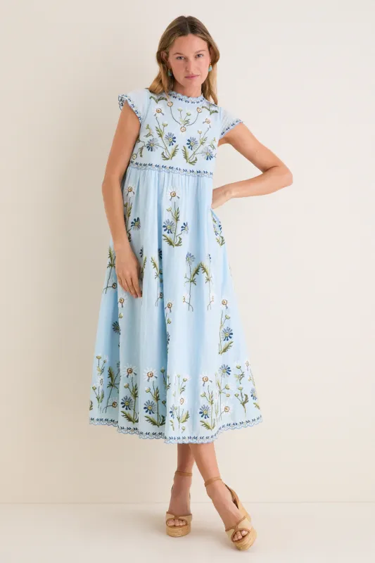 Blue Audra Embroidery Midi Dress made by Sea New York