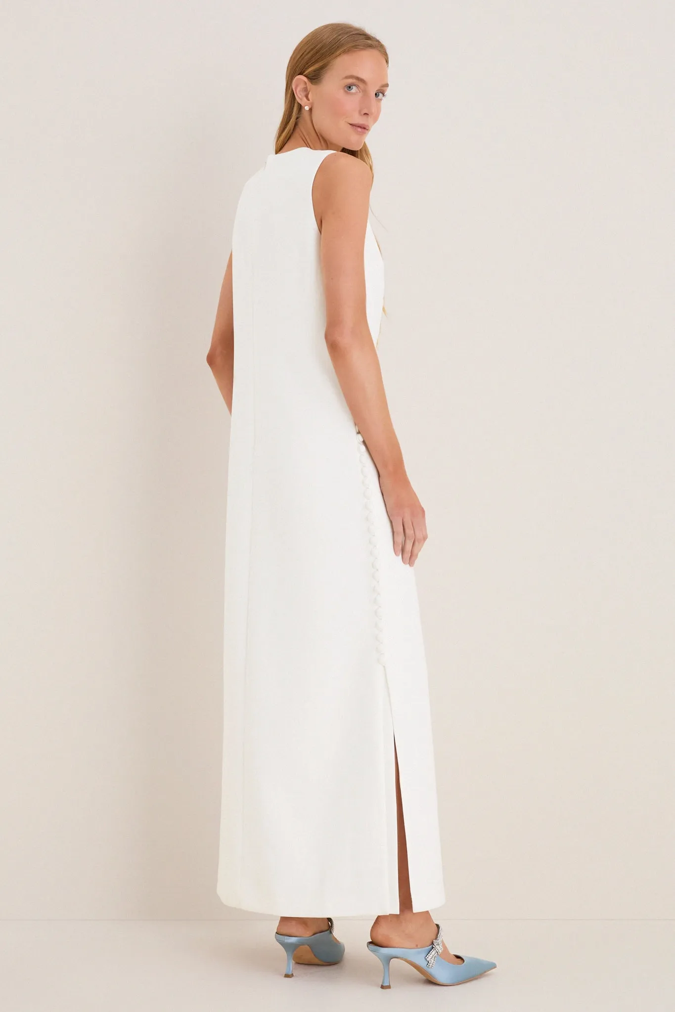 Cloud White Crepe Button Camille Maxi Dress sold by Tuckernuck product image thumbnail 4