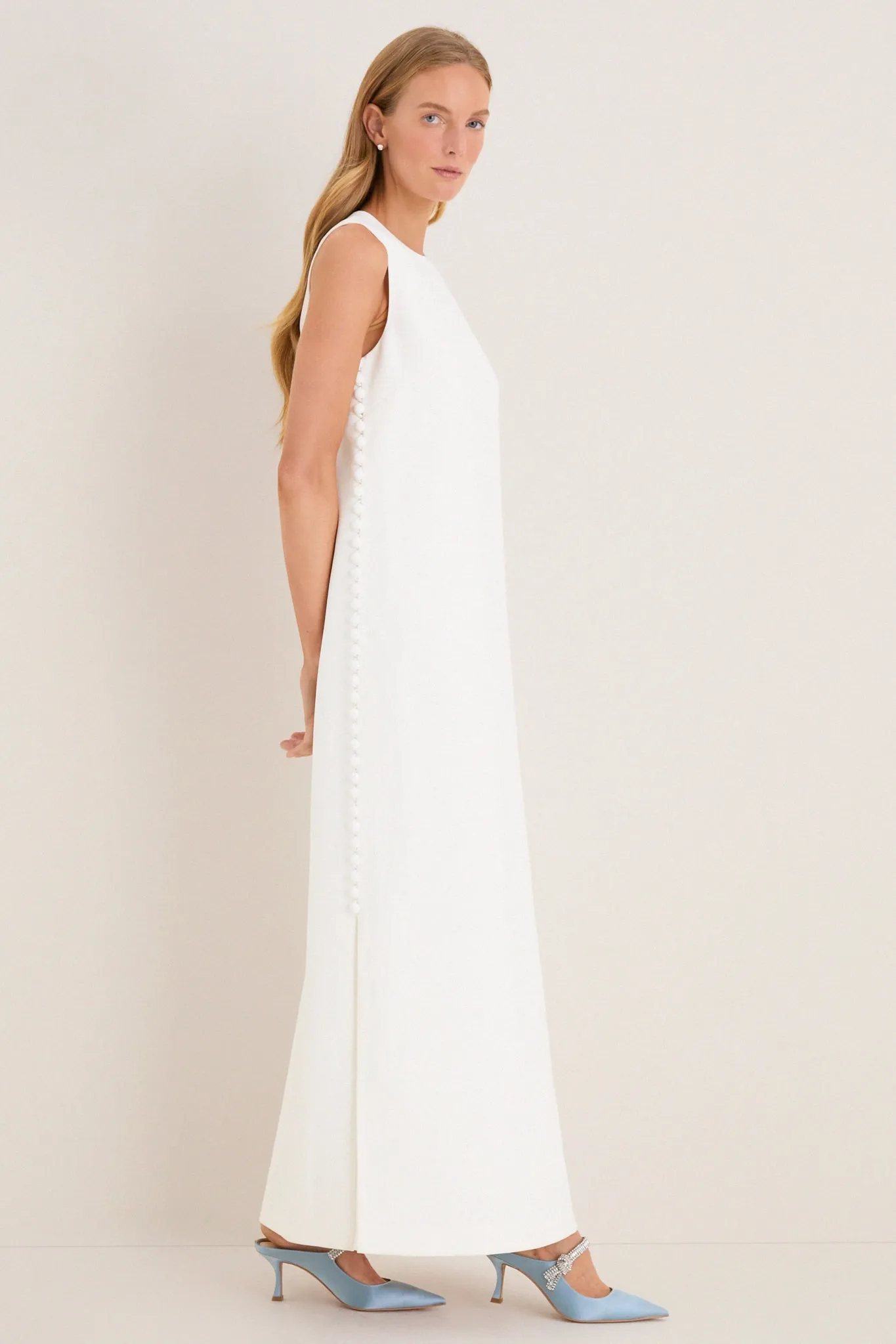 Cloud White Crepe Button Camille Maxi Dress sold by Tuckernuck product image thumbnail 3