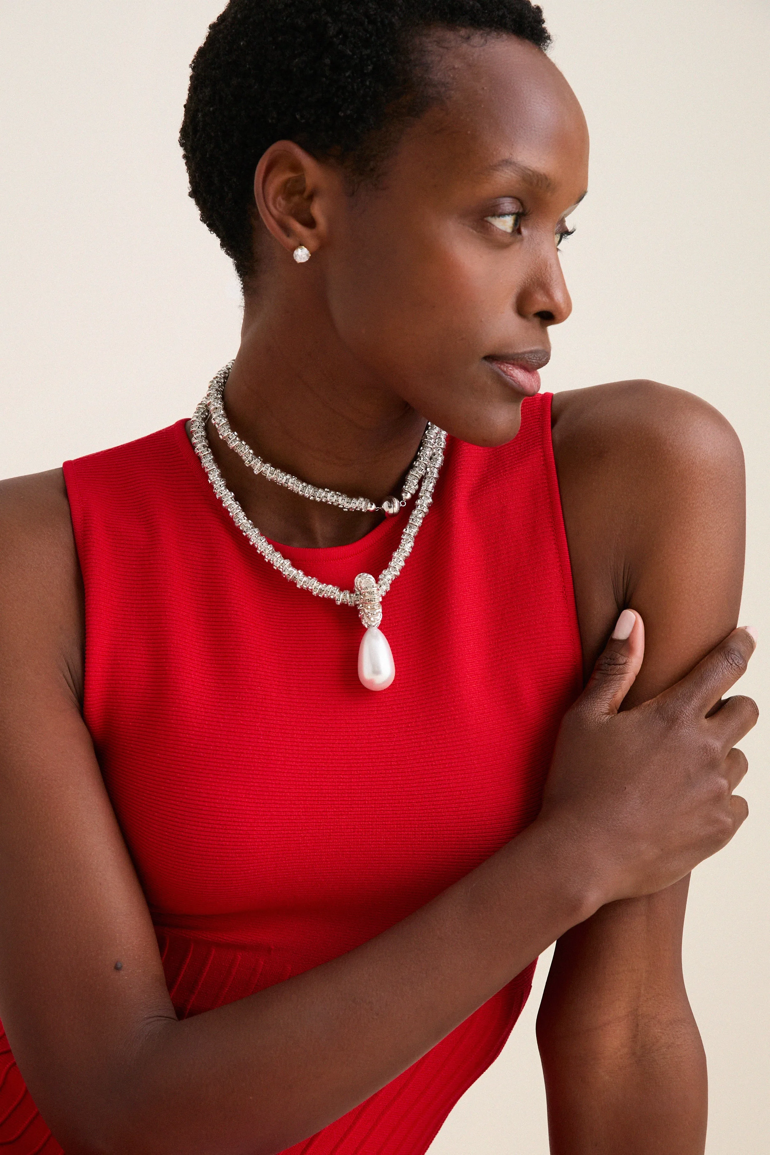 Silver Pearl Drop Linea Necklace sold by Tuckernuck product image thumbnail 3