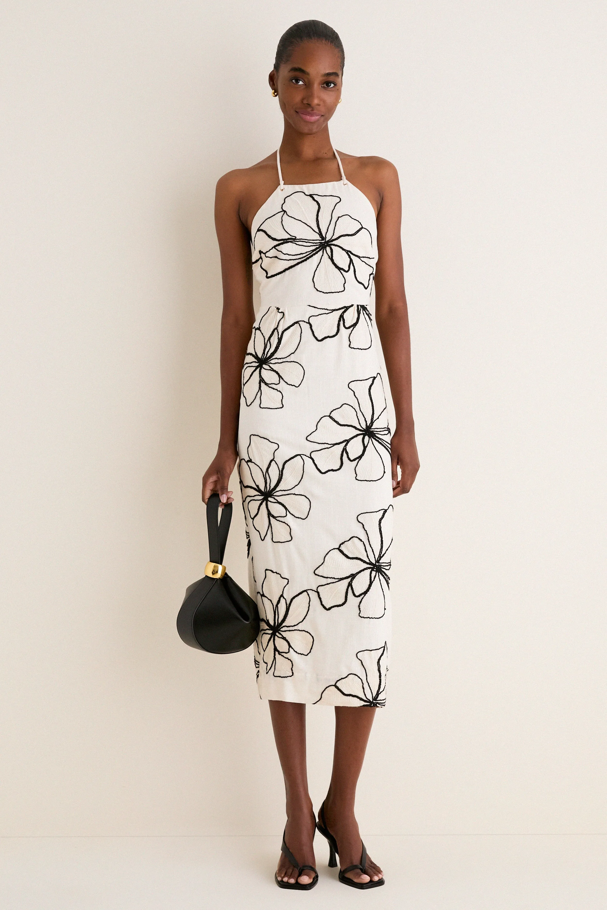 Ivory and Black Floral Embroidered Josie Halter Midi Dress sold by Tuckernuck product image thumbnail 2