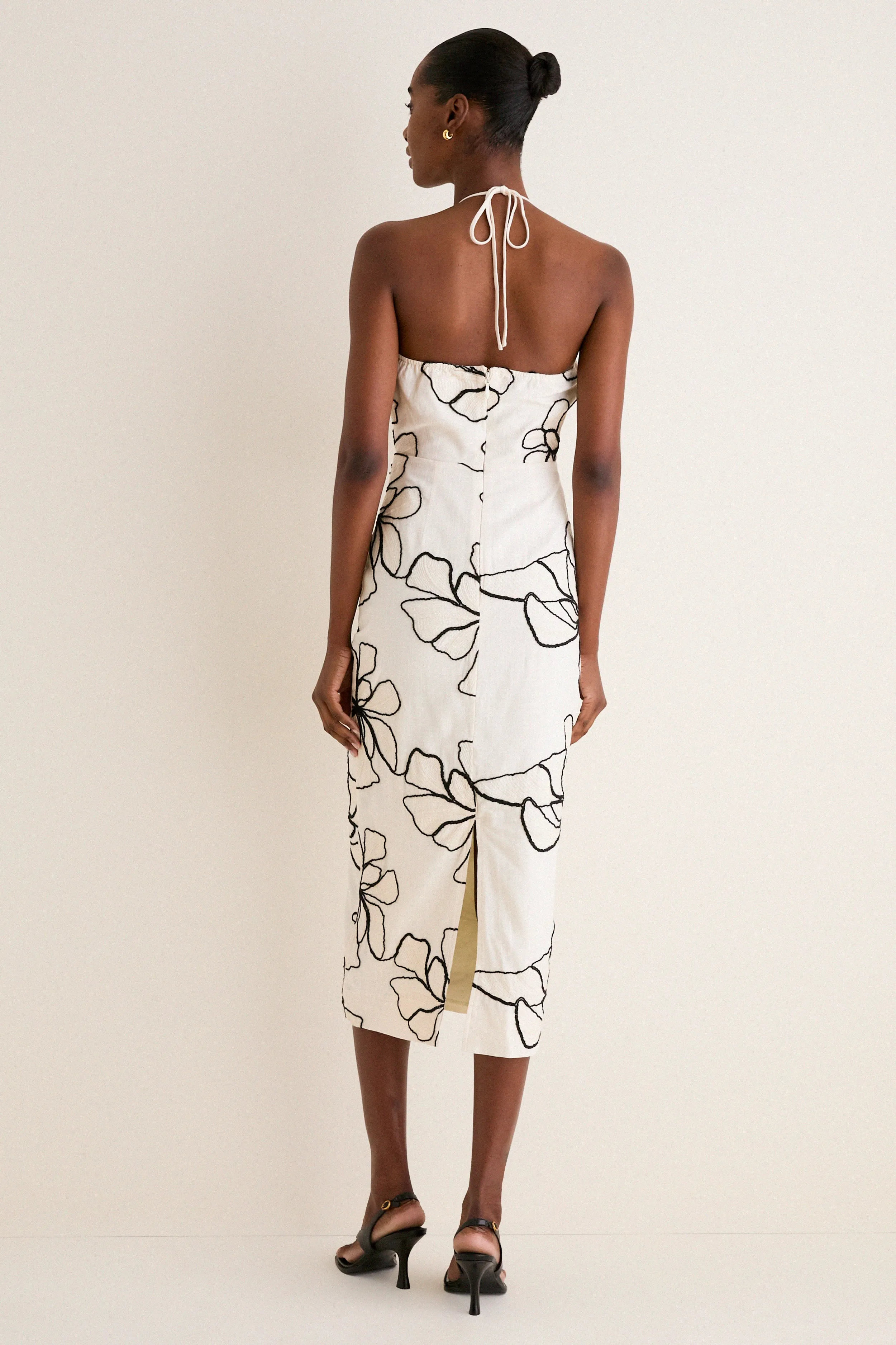 Ivory and Black Floral Embroidered Josie Halter Midi Dress sold by Tuckernuck product image thumbnail 4