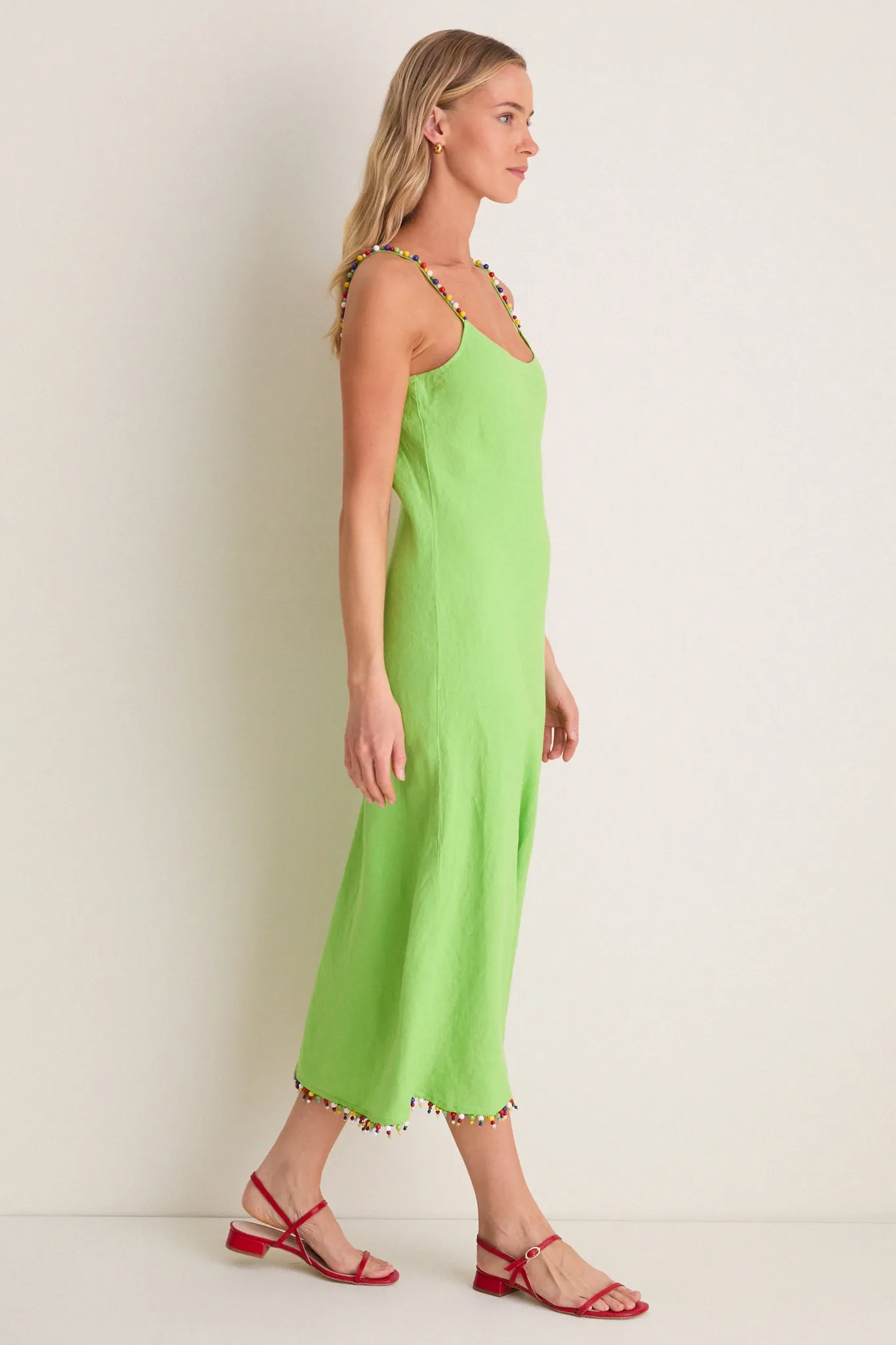 Riviera Green Linen Scoop Neck Beaded Dress sold by Tuckernuck product image thumbnail 3