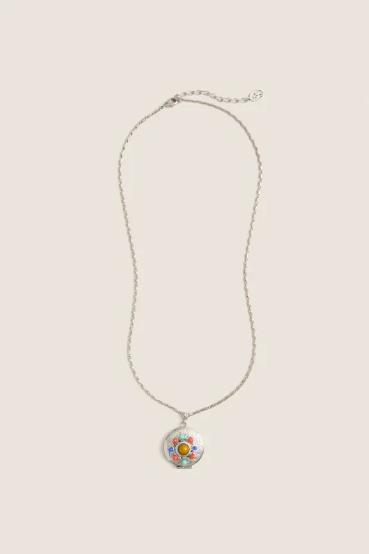 Silver Plated Chain Necklace with Round Locket Pendant made by Ben-Amun