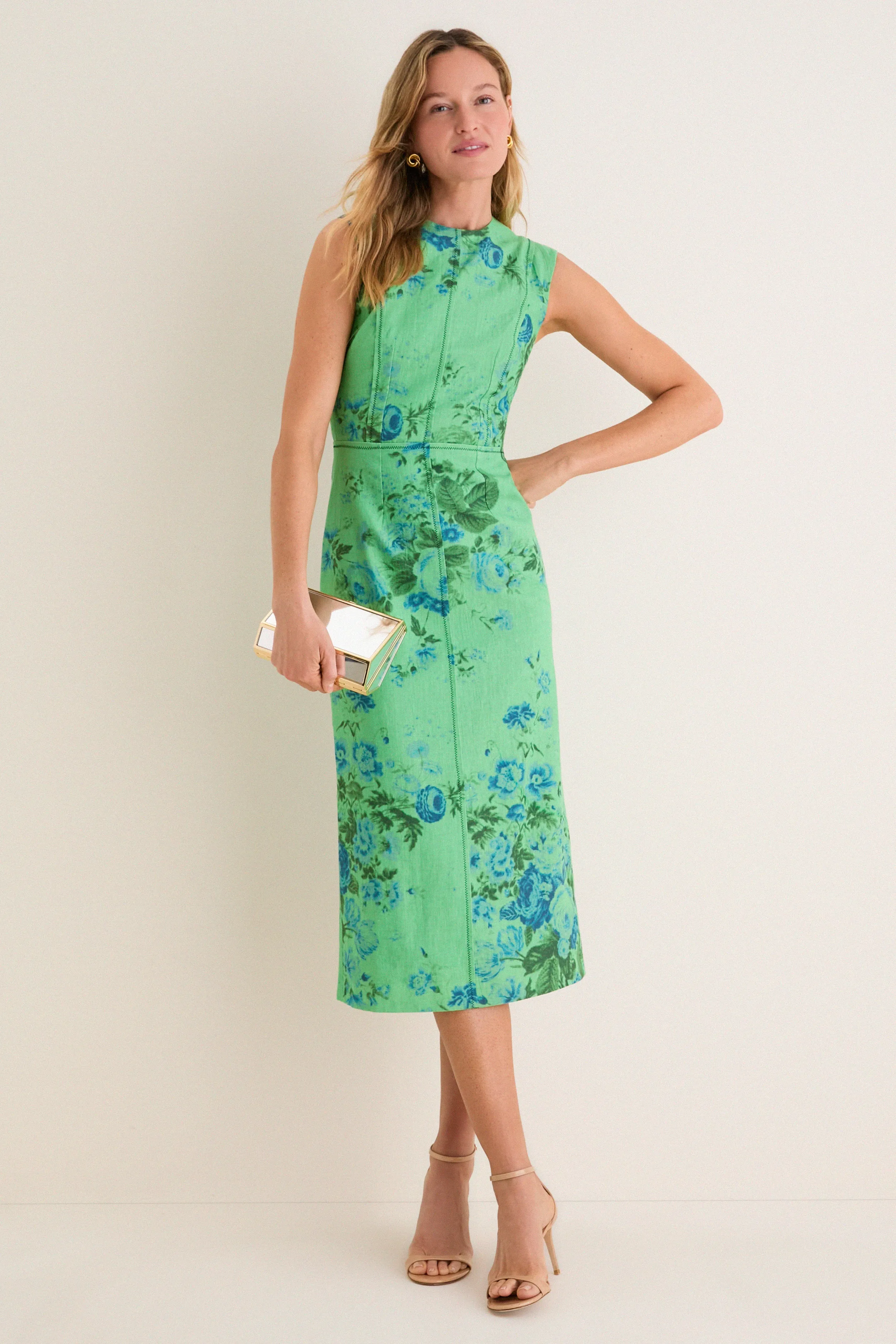 Rose Bouquet Sea Green Floral Print Linen Pencil Midi Dress sold by Tuckernuck product image thumbnail 2