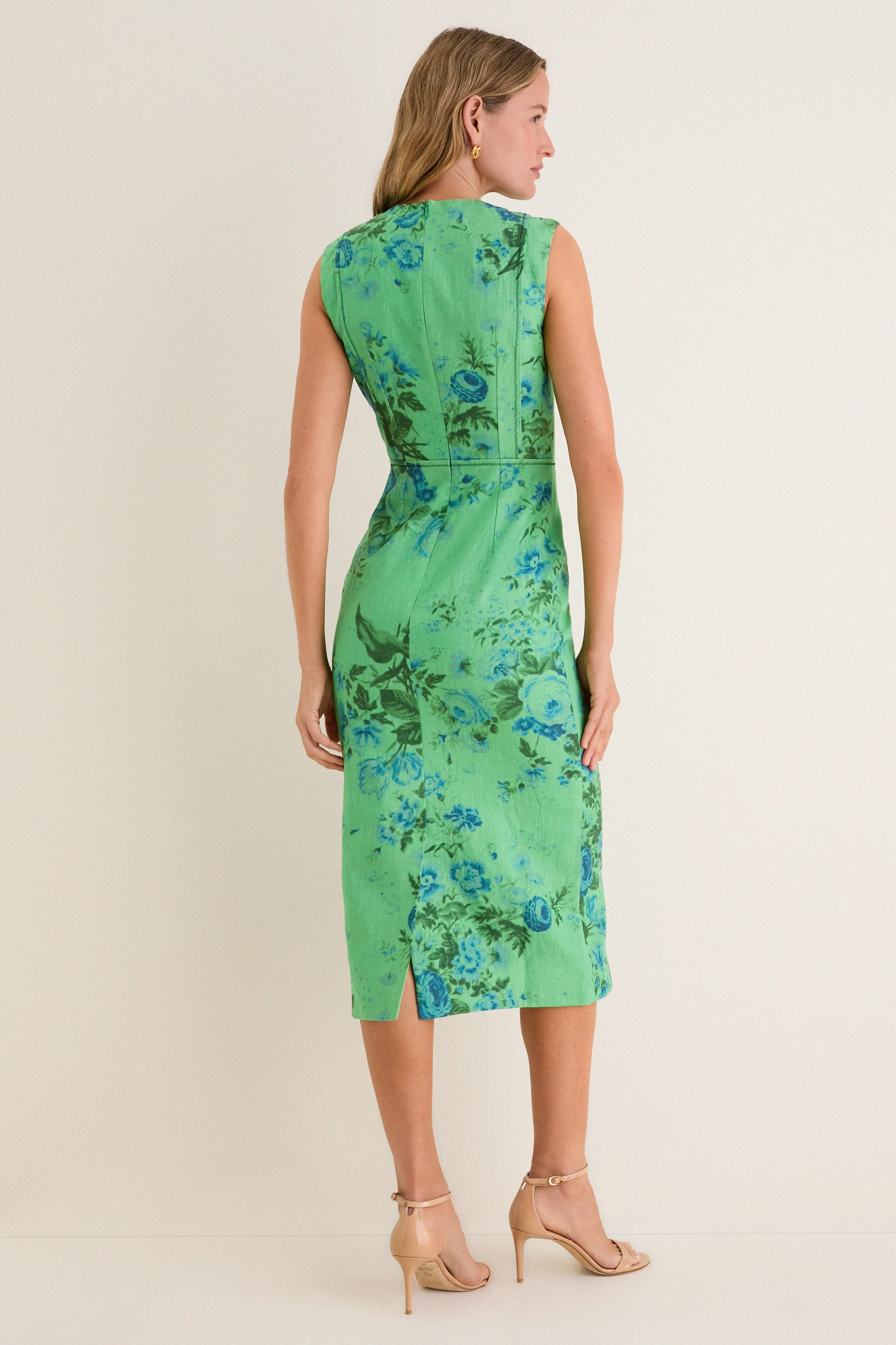 Rose Bouquet Sea Green Floral Print Linen Pencil Midi Dress sold by Tuckernuck product image thumbnail 4