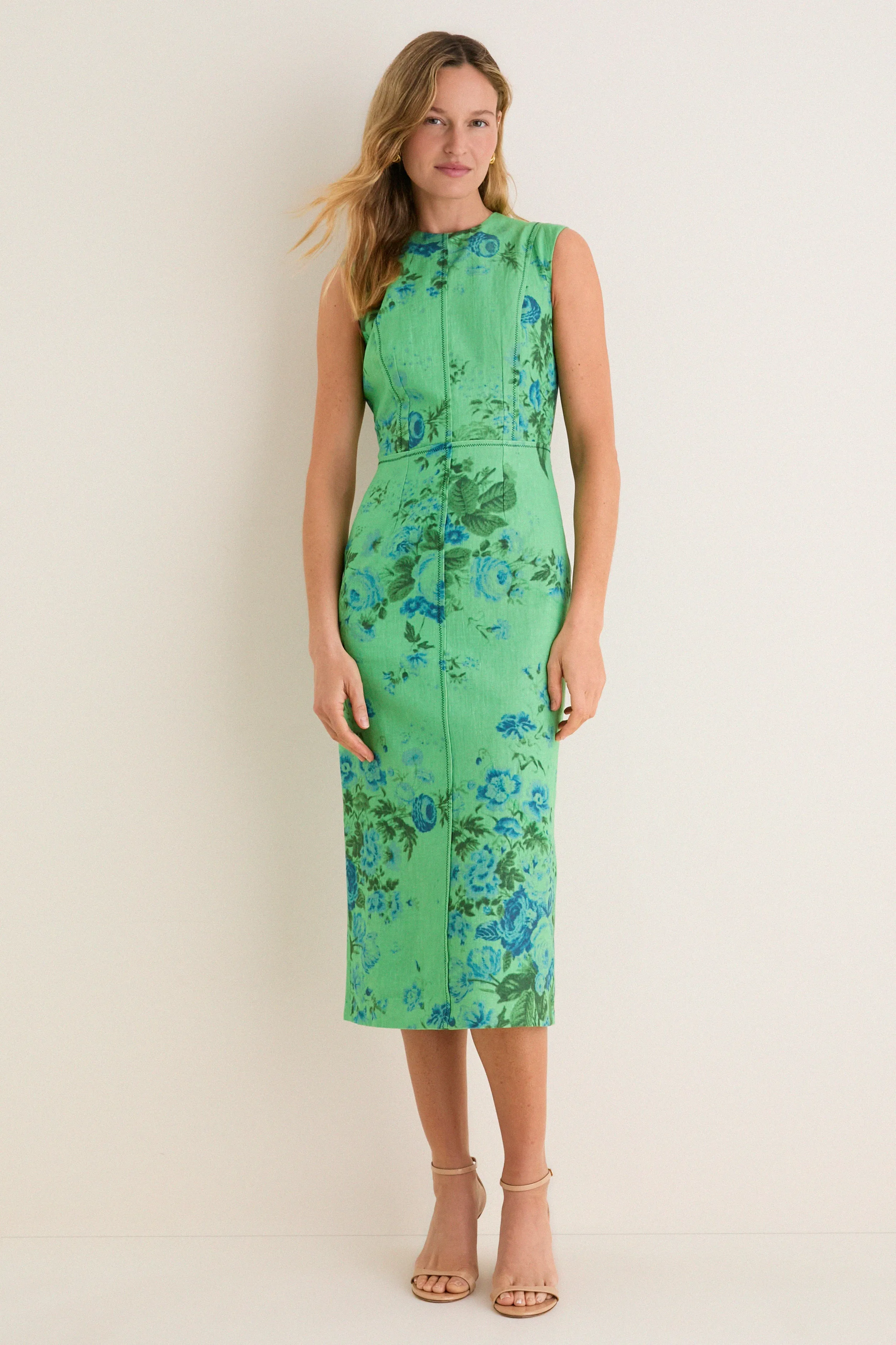 Rose Bouquet Sea Green Floral Print Linen Pencil Midi Dress sold by Tuckernuck