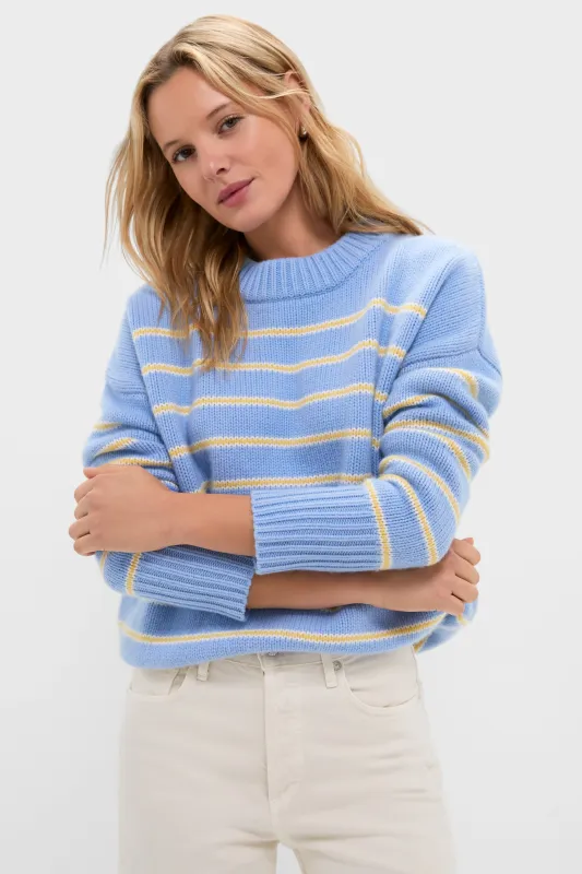 Chambray, Butter and Cream Fineline Stripe Marin Sweater made by La Ligne