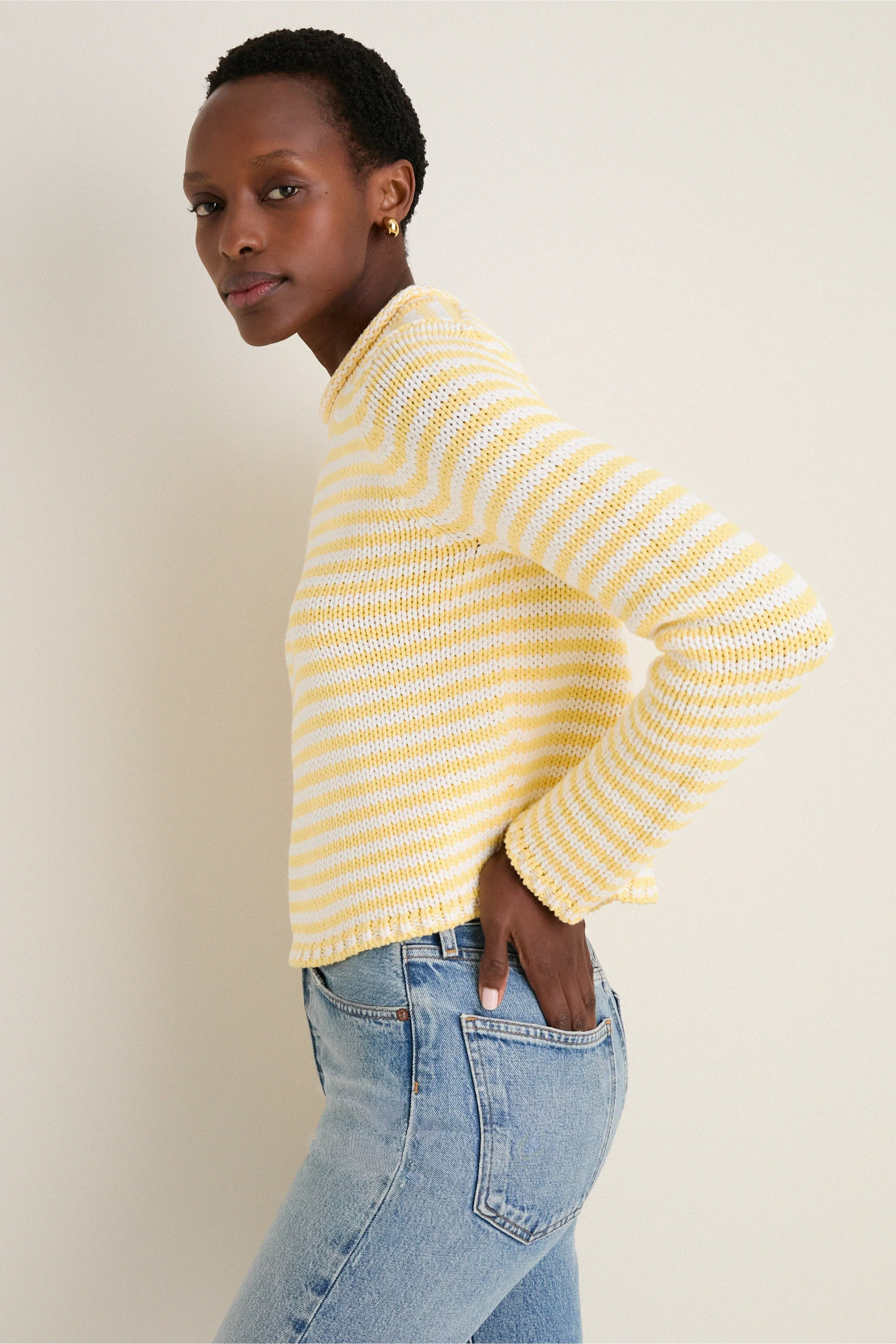 Sunshine and Cream Fine Stripe Mini Marina Sweater sold by Tuckernuck product image thumbnail 3