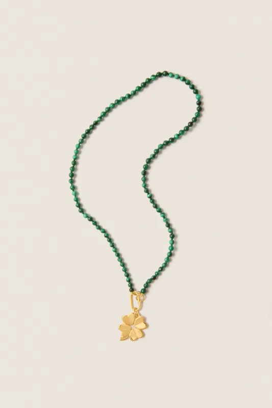 Malachite Knotted Gemstone Strand with Small Luck and Love Clover made by HART