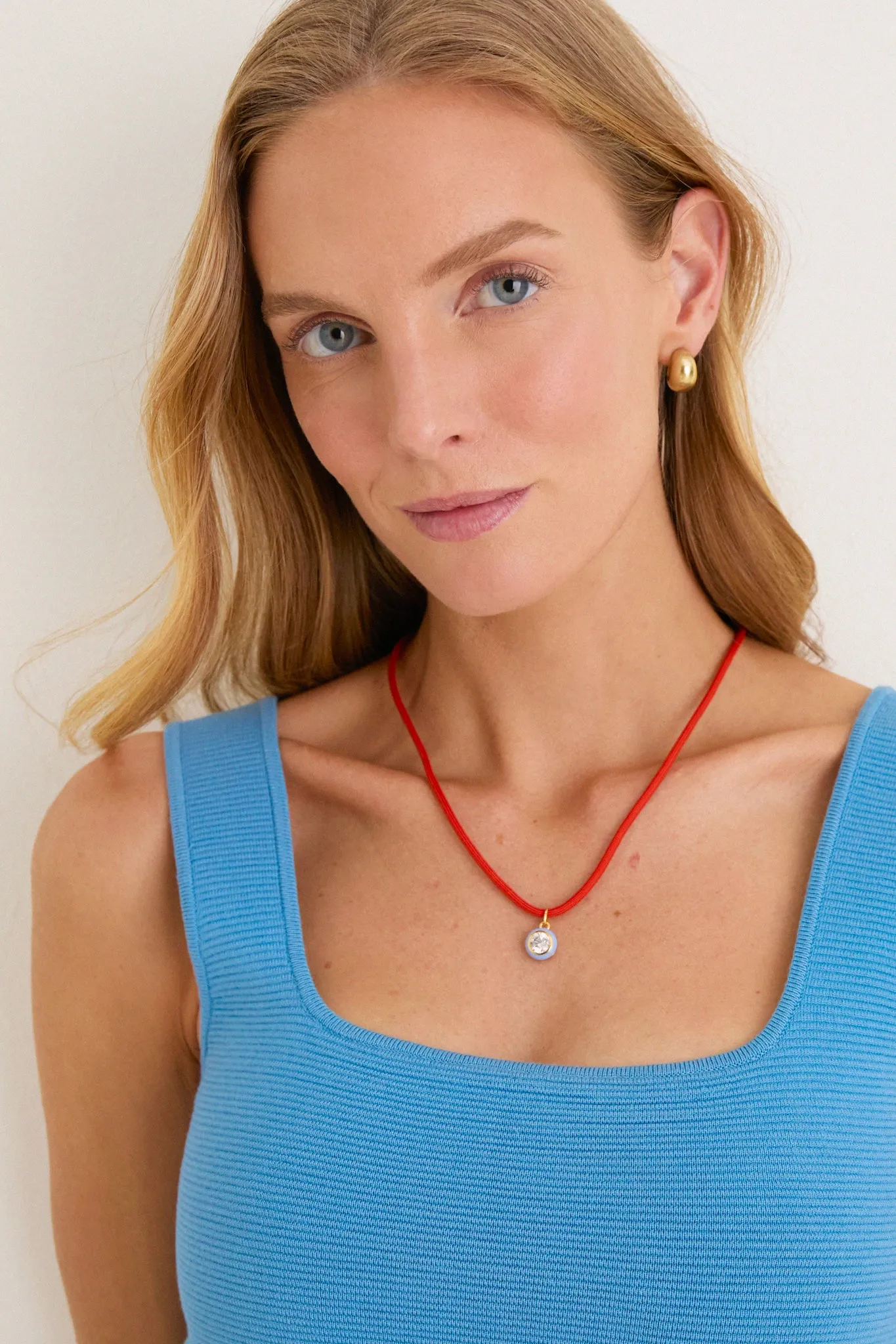 Coral Red Necklace Cord with Blue Bezel Charm sold by Tuckernuck product image thumbnail 4