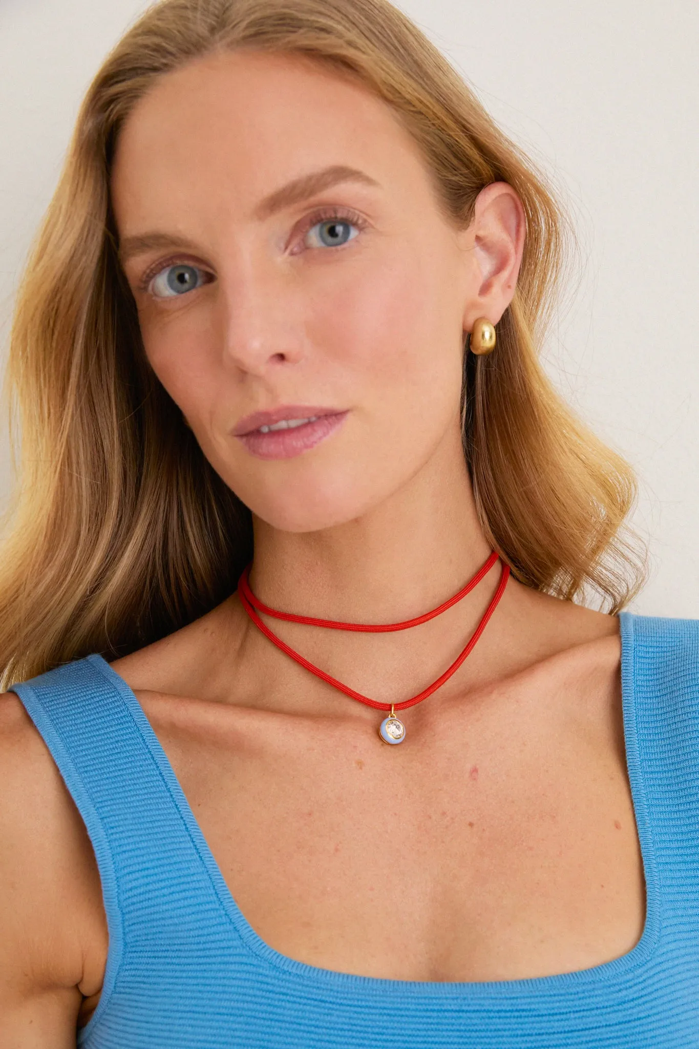 Coral Red Necklace Cord with Blue Bezel Charm sold by Tuckernuck product image thumbnail 2