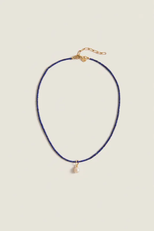 Lapis Lazuli Teeny Gemstone Necklace with Cloud Pearl Charm made by HART