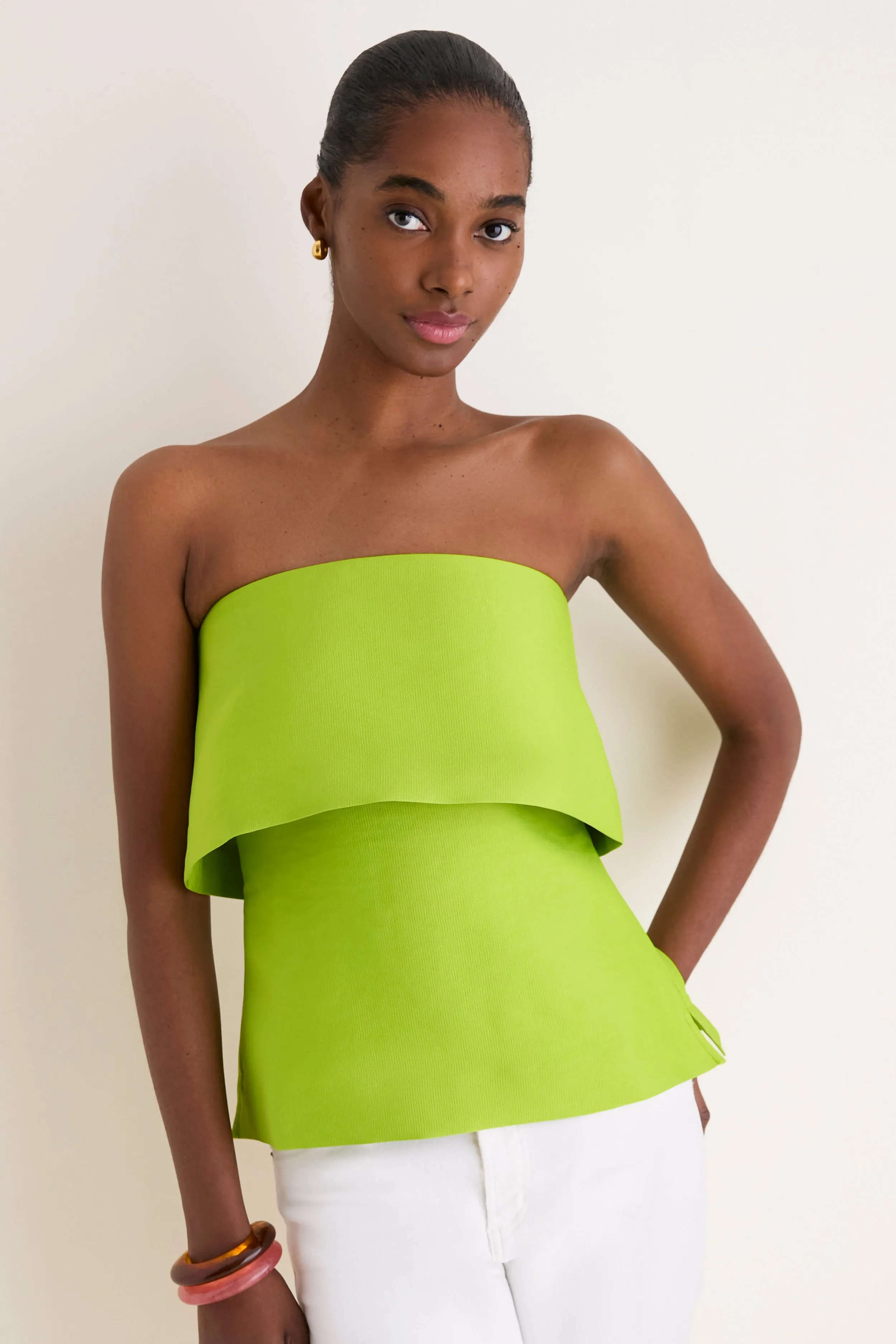 Lime Felix Satin Strapless Top sold by Tuckernuck