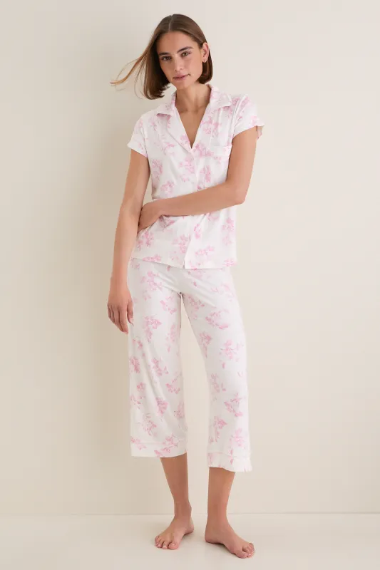 Rose Garden Pink Gisele Printed Cropped PJ Set made by Eberjey