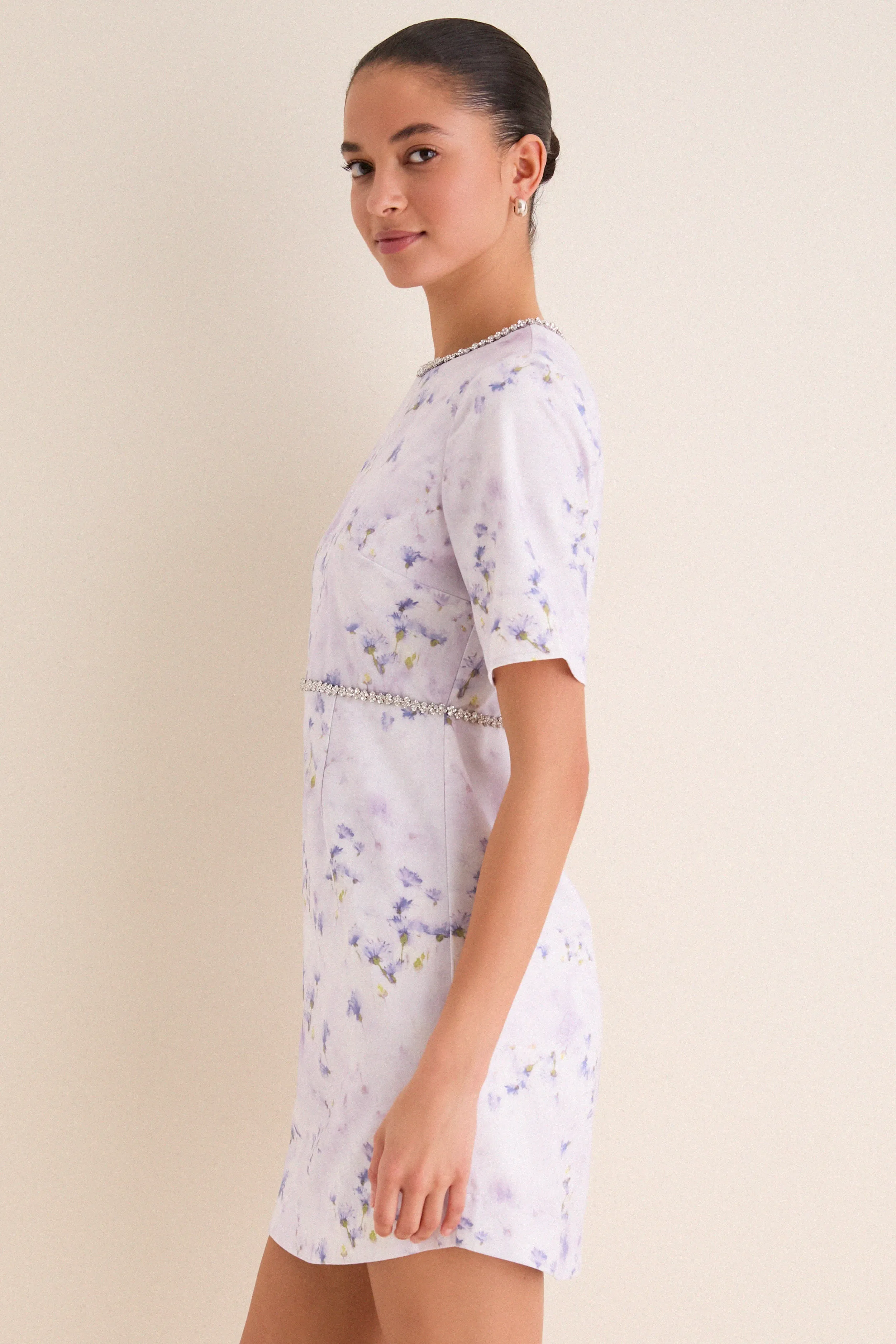 Lilac Floral Crystal Embellished Floria Mini Dress sold by Tuckernuck product image thumbnail 4