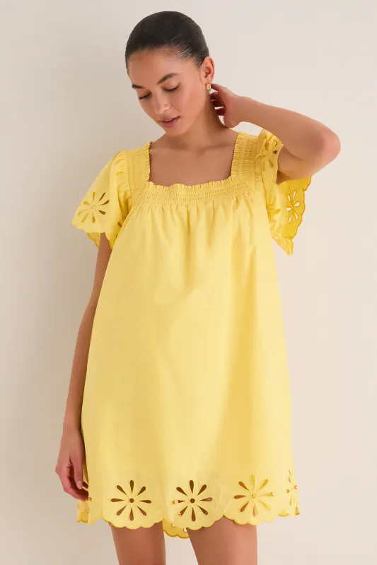 Yellow Floral Eyelet Daisy Mini Dress made by English Factory