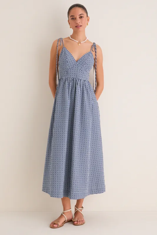 Navy Gingham Sloan Maxi Dress made by English Factory