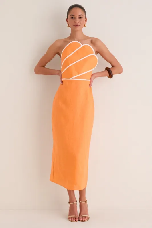 Orange Linen Clementine Maxi Dress made by English Factory