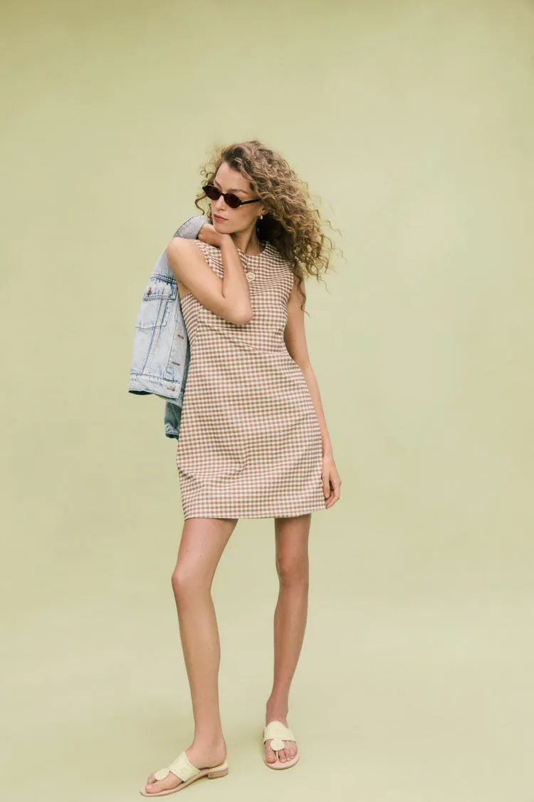 Mocha Gingham Yvette Mini Dress sold by Tuckernuck product image thumbnail 2